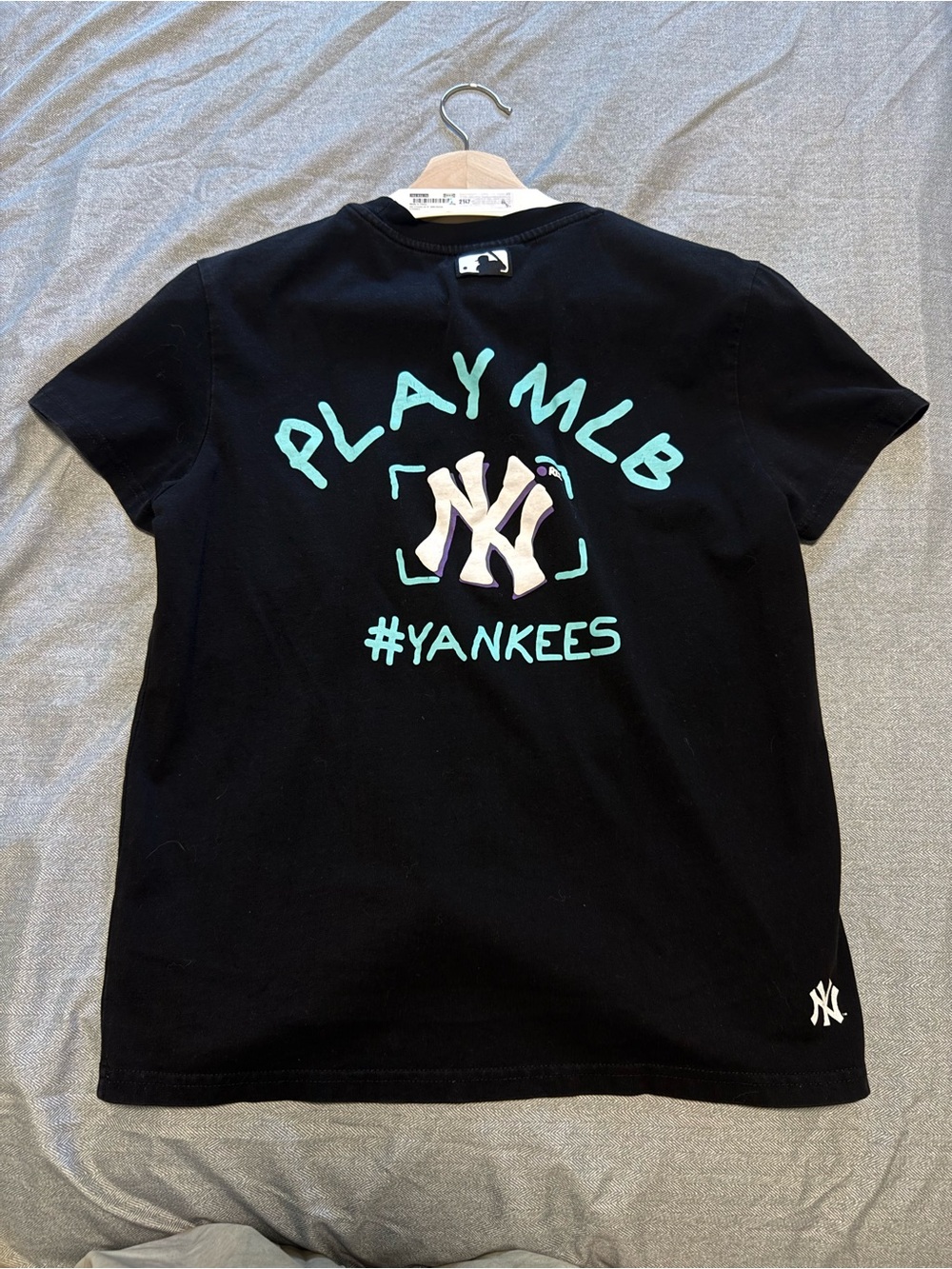 MLB Black Tee with Teal Play MLB Graphic